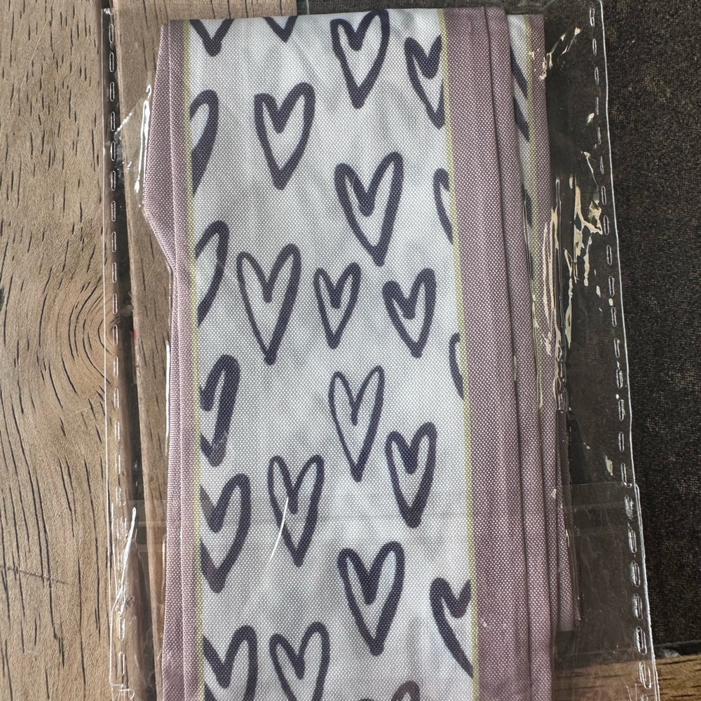 Heart Patterned bag scarf with Pink Trim nip